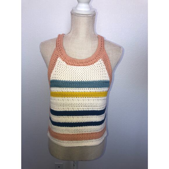 BCBGeneration Crochet Striped High Neck Sleeveless Cropped Knit Top - L - Picture 3 of 6